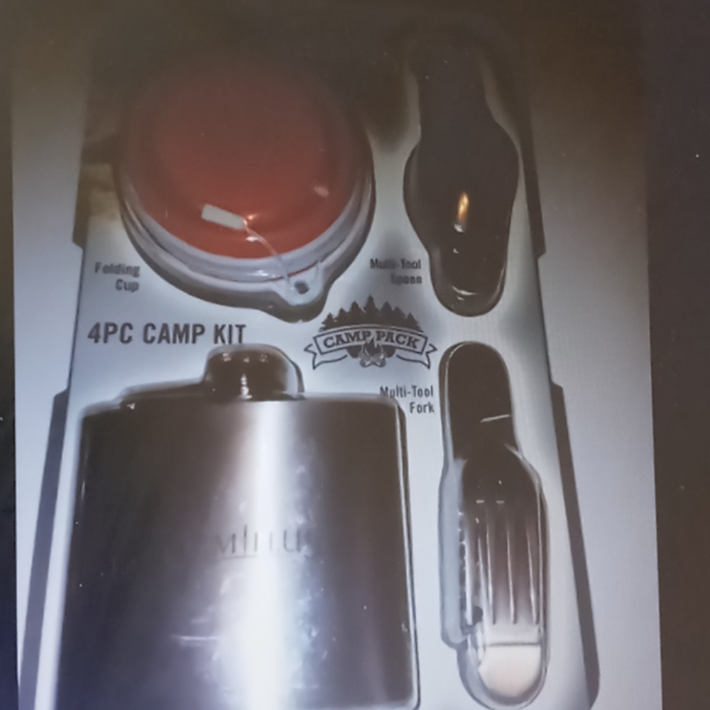 Camping gear set cup spoon knife flask